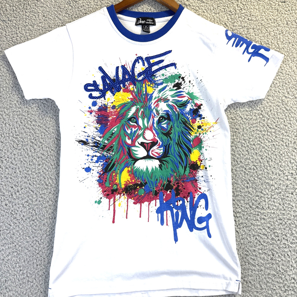 Colorful Lion Face Savage King One Color Nation T-shirt Tee Medium 10-12 Graphic